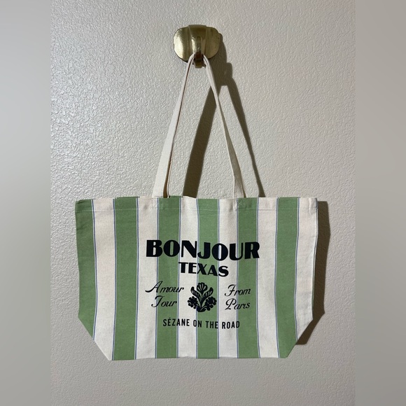 Sezane Green and White Striped Tote Bag - Picture 1 of 7